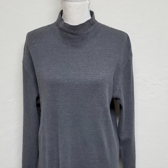 RARE Vintage 90s J. Crew Grey Cotton Mock Neck Long Sleeve Midi Sweater Dress L - Picture 6 of 13